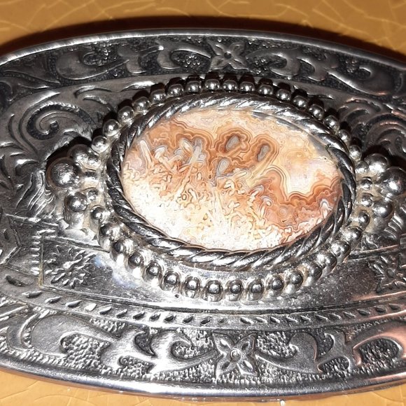 Silver Belt Buckle With Oval Stone Center